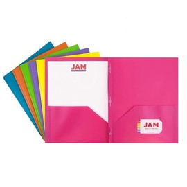 JAM PAPER Plastic 2 Pocket POP Folders - Durable School Folders with Metal Prongs Fastener Clasps - Assorted Fashion Colors - Bulk 48 Folders/Box (8 Assorted Packs of 6)
