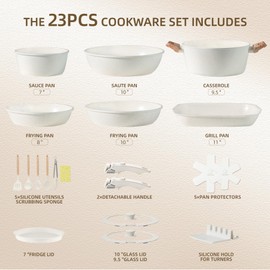 BECIGAR 23PCS Ceramic Pots and Pans Set,Nonstick, Removable Handle Pots and Pans Set, Stackable Pan Set, Ceramic Nonstick Pan Non Stick for Easy Cooking