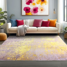 Merelax Area Rugs 4x6 Pink Yellow Rug for Bedroom Living Room Kids Room, Modern Abstract Entryway Area Rug Indoor, Boho Vintage Washable Rug, Low Pile Non Slip Girls Room Dining Room Office Carpet