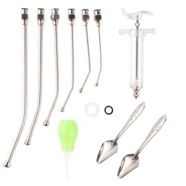 FULAIERGD Baby Bird Parrot Manual Feeding Syringe Set with 6 Curved Gavage Tubes and Stainless Steel Metal Feeding Spoon (20 ml)