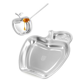 AceList 2 Pcs Metal Rosh Hashanah Honey Dish - Rosh Hashanah Plate Shana Tova - Apple and Honey Dish - Apple Shaped Dish Rosh Hashanah Gifts and Decorations(Silver)