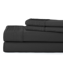 Southshore Fine Living, Inc. Vilano Pleats - 21 Inch Extra Deep Pocket, 4-Piece Sheet Set, Queen, Black