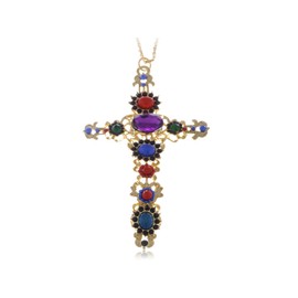 Alilang Golden Tone Festive Multicolor Crystal Rhinestone Holy Cross Pendant Necklace