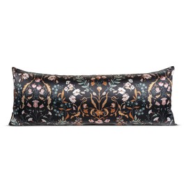 Sweet Jojo Designs Black and Orange Satin Wildflower Floral for Hair Skin Body Pillow Cover Case Accent Decorative Couch Long Lumbar Throw Zipper 54x20 Bedroom Living Room Decor Dorm Soft Silky Shiny