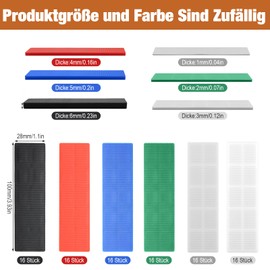 Scettar Pack of 96 Plastic Underlay Plates, 100 x 28 mm Spacer Blocks Set - 1-6 mm (16 Pieces Random Colour) Spacers for Window Installation Tile Laying Glazing Blocks