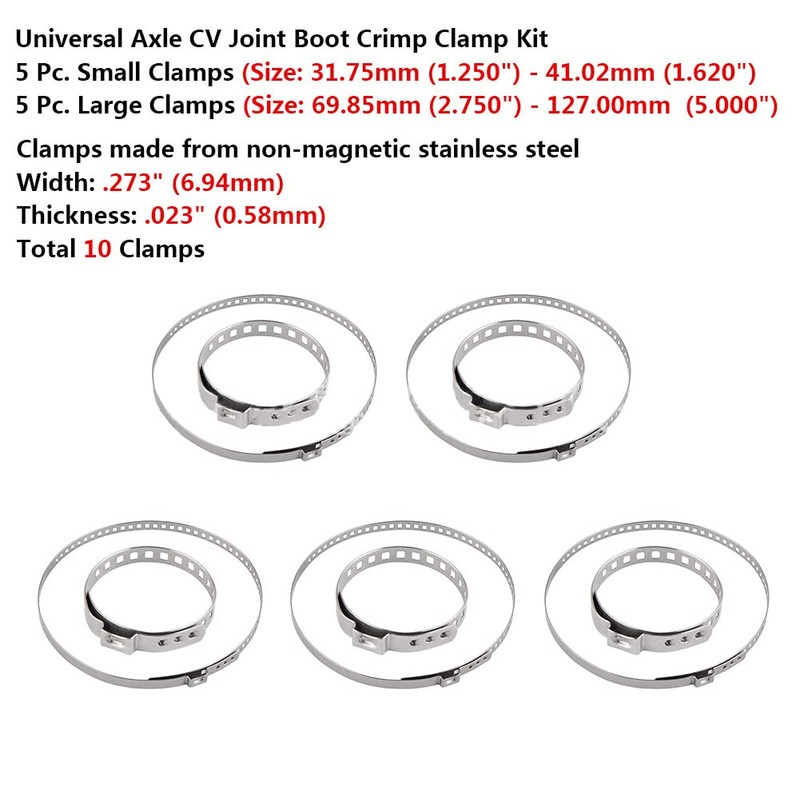Pack of 10 CV Cuff Clamp, Hose Clamp, Adjustable Hose