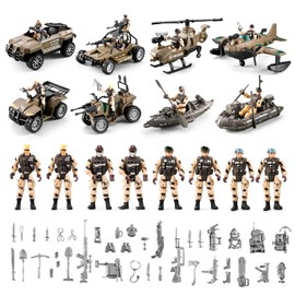 HOSPONY 56-in-1 Army Men Toys for Boys 4-7 6-8 8-12, Military Truck/Helicopter/Kayak Boat/Motorcycle/ Army Men Action Figures/Weapon Gears, Army Toys for Boys Kids Birthday Gifts Party Favors