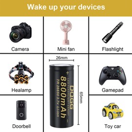 BENKIA 26650 Rechargeable Battery 8800mAh 3.7Volt High Capacity 26650 Batteries Flat Top 6 Pack for Headlamp Flashlight