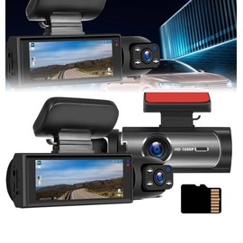 Advanced Dash Cam Front and Rear: Dual 1080p Night Vision Car Security Camera Set for Full HD Surveillance and 24h Parking Mode Protection Plus 32GB Card Included