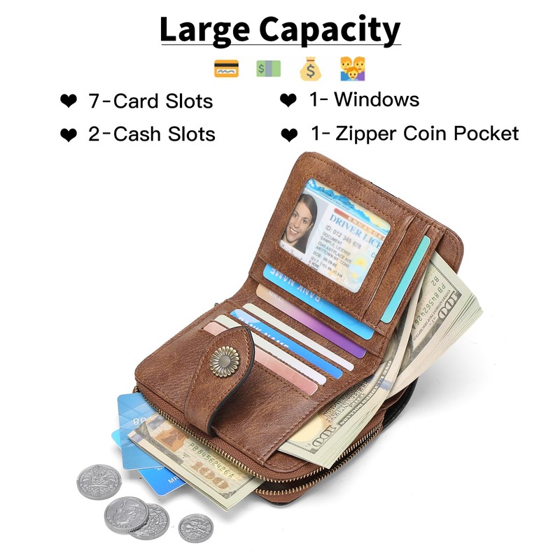 SENDEFN Women's Small RFID Blocking Small Leather Purse with 12