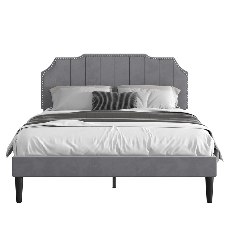 VECELO Full Size Upholstered Platform Bed Frame with Tufted Adjustable