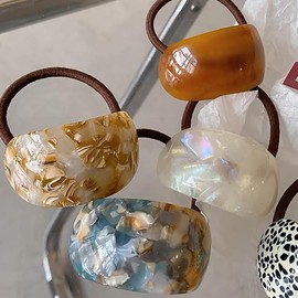 4 Piece Decorative Tortoise Shell Hair Ties for Girls Women, Celluloid Acetate Acrylic Semi-Arc French Leopard Ponytail Holders Elastics Hair Bands Ropes