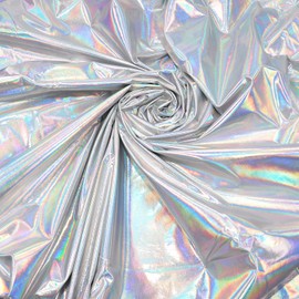 Hologram Metallic Foil Stretch Fabric Width 58 Inches(Silver Iridescent 1yard)