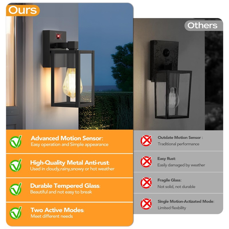 2Pack Motion Sensor Porch Light Outdoor, Exterior Lighting Fixture for