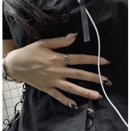 Leo Black Handmade Nail Tips - Almond Egg / 레오 블랙 수제네일팁 - 아몬드에그