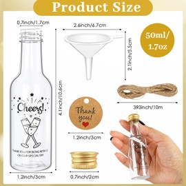 Fayavoo 50 Pack Miniature Alcohol Bottles, 50ml Resuable Small Plastic Bottles with Lids, Mini Empty Shot Bottles with Gold Screw Caps and Liquid Funnel, Mini juice shot bottles for Weddings, Parties