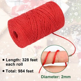 tenn well 2mm Jute Garden String, 300m Natural Jute Twine String Colored String for Gift Wrapping, Gardening Floristry and Crafts Decoration (Red Green Brown)