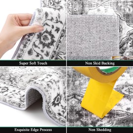 HEBE - Alfombra lavable de 2 x 3 pies, antideslizante, suave, envejecida, medallón para recámara, sala de estar, estilo bohemio, estilo clásico, para comedor, baño, entrada