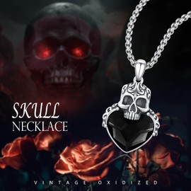 PARYFO Skull Necklace 925 Sterling Silver Skull Pendant Chain Crystal Skull Chain Gothic Jewellery for Women Girls, Sterling Silver, Crystal