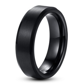 083BASE Unisex Tungsten Ring Black/Silver Blue, 4 mm/6 mm/8 mm Width, Brushed Metal Design, Bevelled Edges, Women's/Men's Jewellery in Various Sizes