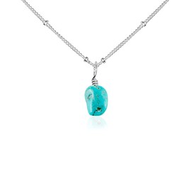 Turquoise Raw Crystal Pendant Necklace in Sterling Silver Satellite