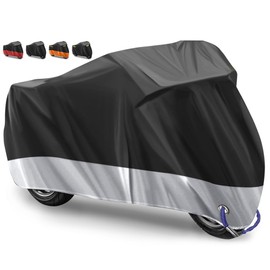Motorcycle Cover Motorcycle Tarpaulin Outdoor Scratches Prevent Waterproof Motorcycle Garage 210D Oxford Protective Cover for Harley-Davidson, Suzuki, Yamaha (Silver, 265 x 105 x 125 cm)