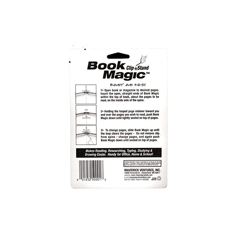 Book Magic Book Clip and Stand (Black), Portable, Metal Clip