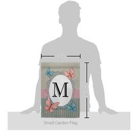 Breeze Decor M Initial Garden Flag Set Wood Dowel Monogram Friends Bugs & Frogs Butterfly Ladybugs Dragonfly Bee Springtime Insect Natural Wildlife House Yard Gift Double-Sided, Made in USA