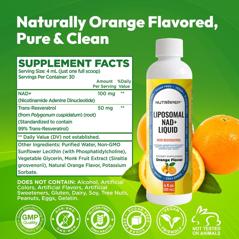 NutraPep NAD+ Liquid Supplement - Liposomal NAD+ Boost for Healthy