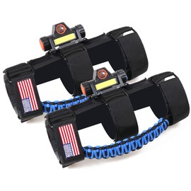 RERPRO Roll Bar Grab Handles with Dome Light for 1945-2025 Jeep Wrangler CJ YJ TJ JK JL Gladiator JT UTV Polaris RZR 2.0”-4.0” Roll Cage Paracord Grip Handle with Light Bar 2 Pack Blue
