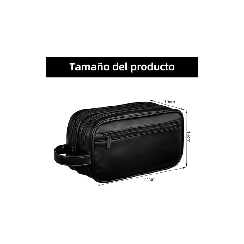 Neceser para Hombre Impermeable, 3 Compartimentos, 27×14×10 cm (Negro)