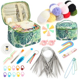 Coopay Knitting for Beginners Set, 60 Pieces Knitting Set with 2.5-10 mm Circular Knitting Needles 80 cm, Tragabar Knitting Needles Circular Knitting Needle Set with Crochet Yarn, Complete Knitting
