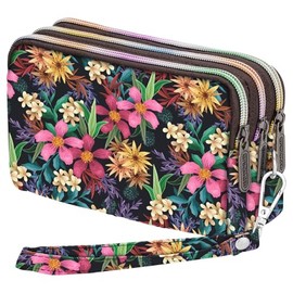 Wristlet Wallets for Women, Large Capacity Quilted Travel Bag Wallet with Strap, 3 Zippers Cell Phone Bag Purse (YA-009)