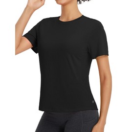 baleaf Women's Short Sleeve Workout Shirts Loose Fit Yoga Athletic Tops Lightweight Moisture Wicking Running T-Shirts Black L
