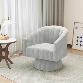 Apicizon Swivel Accent Mid Century Modern Swivel Barrel Chair, 360 Degree Round Chair with Wide Upholstered, Velvet Armchair Bedroom/LivingRoom Office - Color: grey, Package Quantity: 1