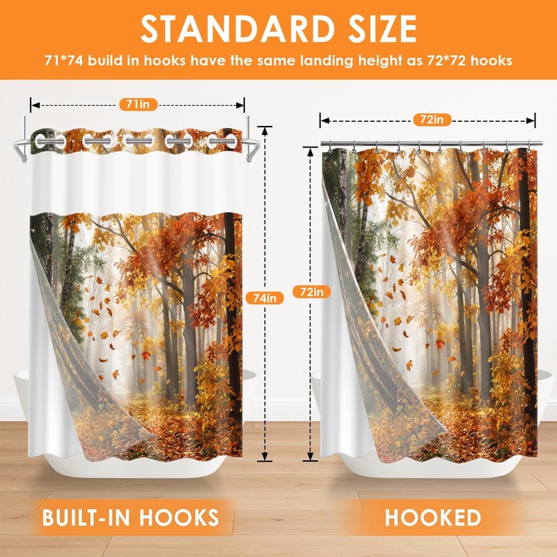 Culudea No Hook Shower Curtain with Snap in Liner 71x74