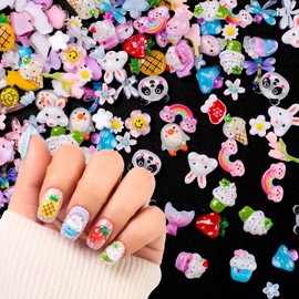 Cute 3D Nail Charms Rabbit Bear Flamingo Frog Dinosaur Candy Cat Penguin Cartoon Mix Jewelry Charms for Nail Art Design DIY Crafts Accessories Decorations (220)