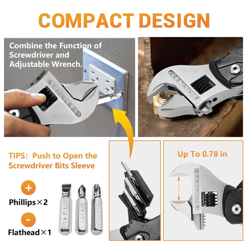 Multitool, 14-in-1 Adjustable Wrench with Screwdrivers, Knife, Saw, Pliers, Ferro