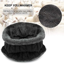 Yutdeng Warm Scarf Hat and Gloves Set for Boys Girls Winter Knitted Beanie Hat Fleece Lined Circle Scarf Kids Soft Thermal Neck Warmer Gift Outdoor Skiing 2-8 Years Old #1-Black