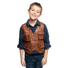 ComfyCamper Kids Jurassic Dinosaur Wrangler Costume - Brown Leather Vest World Park Utility Zookeeper Boys, 4-6 Years, True Brown