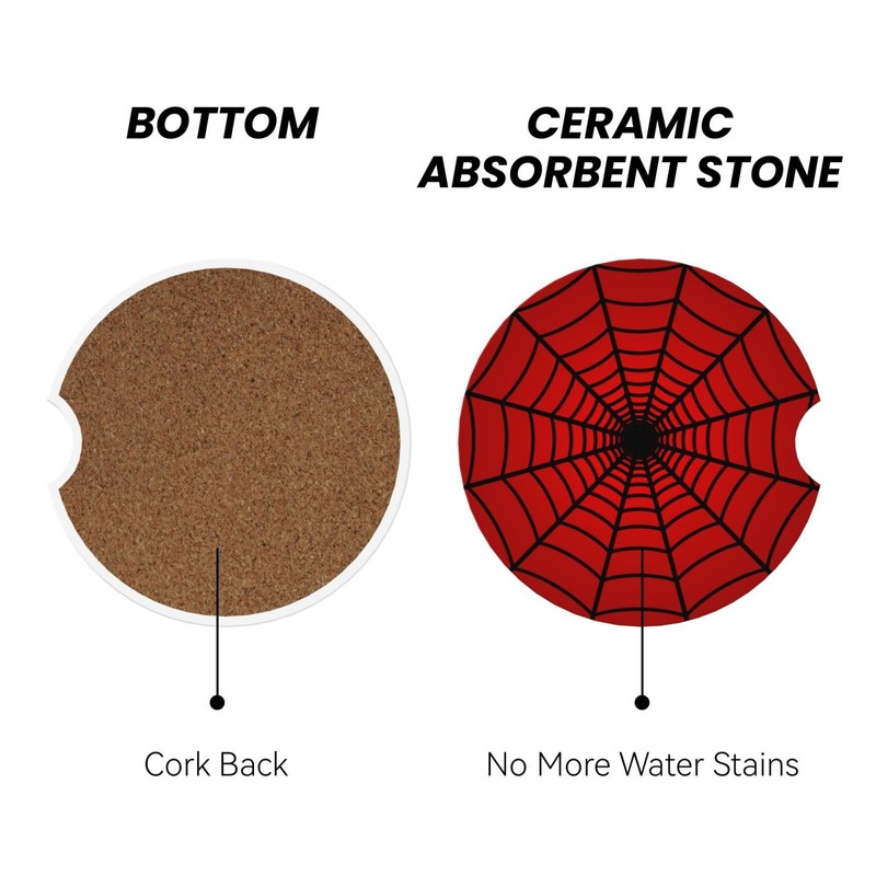 2-Pack Absorbent Car Coasters Red Spider Web - Ceramic &
