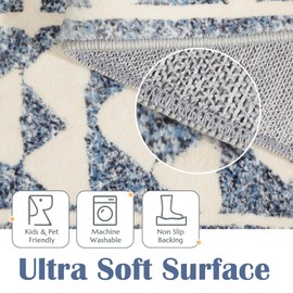 jinchan Boho Kitchen Runner Rug 3x8 Moroccan Trellis Hallway Runner Rug Washable Tribal Non Slip Soft Geometric Thin Farmhouse Carpet for Bedroom Bathroom Laundry Room Living Room Heathered Blue