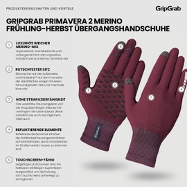 GripGrab Primavera 2 Merino Cycling Gloves Thermal Touchscreen Long Finger Spring Autumn Winter Transition Gloves
