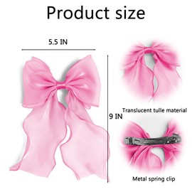 Bow Hair Clips for Women, Large Shiny Rose Red Bow Hair, French Long Tail Bows Hair Clip, Coquette Bows Hair Accessories for Girls