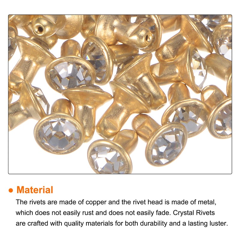 HARFINGTON 100pcs Crystal Rivets 6mm Rhinestone Rivets Rapid Stud rivets