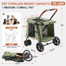 AOPEC Medium Dog Stroller, Dual Entry One-Touch Folding,Small and Medium Pet Stroller,360° Rotating Front Wheels,70 lbs Weight Capacity for Outdoor Travel and Elderly Dogs - Green