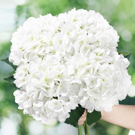 BLEUM CADE 8 Pcs White Hydrangea Artificial Flowers with Stems, 18In Large Fake White Flowers, Faux Hydrangea Flower for Home Decor Spring Wedding Table Centerpieces Decoration