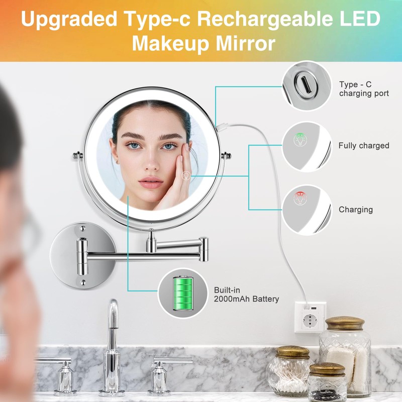 GREENFROM 30X LED Lighted Makeup Mirror: 8.5in Wall Mounted Magnifying