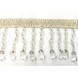 Unbranded 3'' Beaded Crystal Trim - SOLD BY THE YARD - White on Beige Trim By The yard