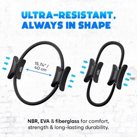 Pilates Ring and Ball Set, at Home Pilates Kit with 14" Exercise Ring, Mini Ball, 4 Resistance Bands, Workout Poster & Bag, Workout Kit for Core Strength & Toning, Blue